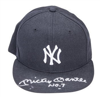 Mickey Mantle Signed New York Yankees Cap With "No. 7" Inscription (PSA/DNA Auto 9)